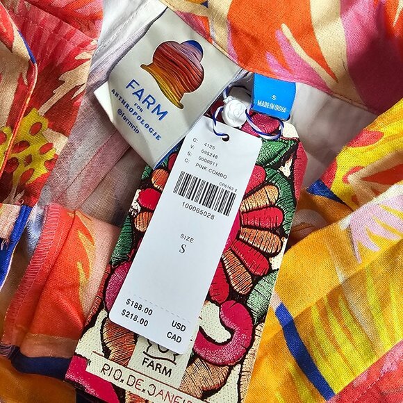 Farm Rio x Anthropologie Linen Blend Belted Floral Bermuda Shorts, Relaxed,Small - Picture 2 of 11